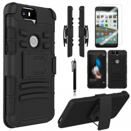 Huawei Nexus 6P Case, Dual Layers [Combo Holster] Case And Built-In Kickstand Bundled with [Premium Screen Protector] Hybird Shockproof And Circlemalls Stylus Pen (Black)